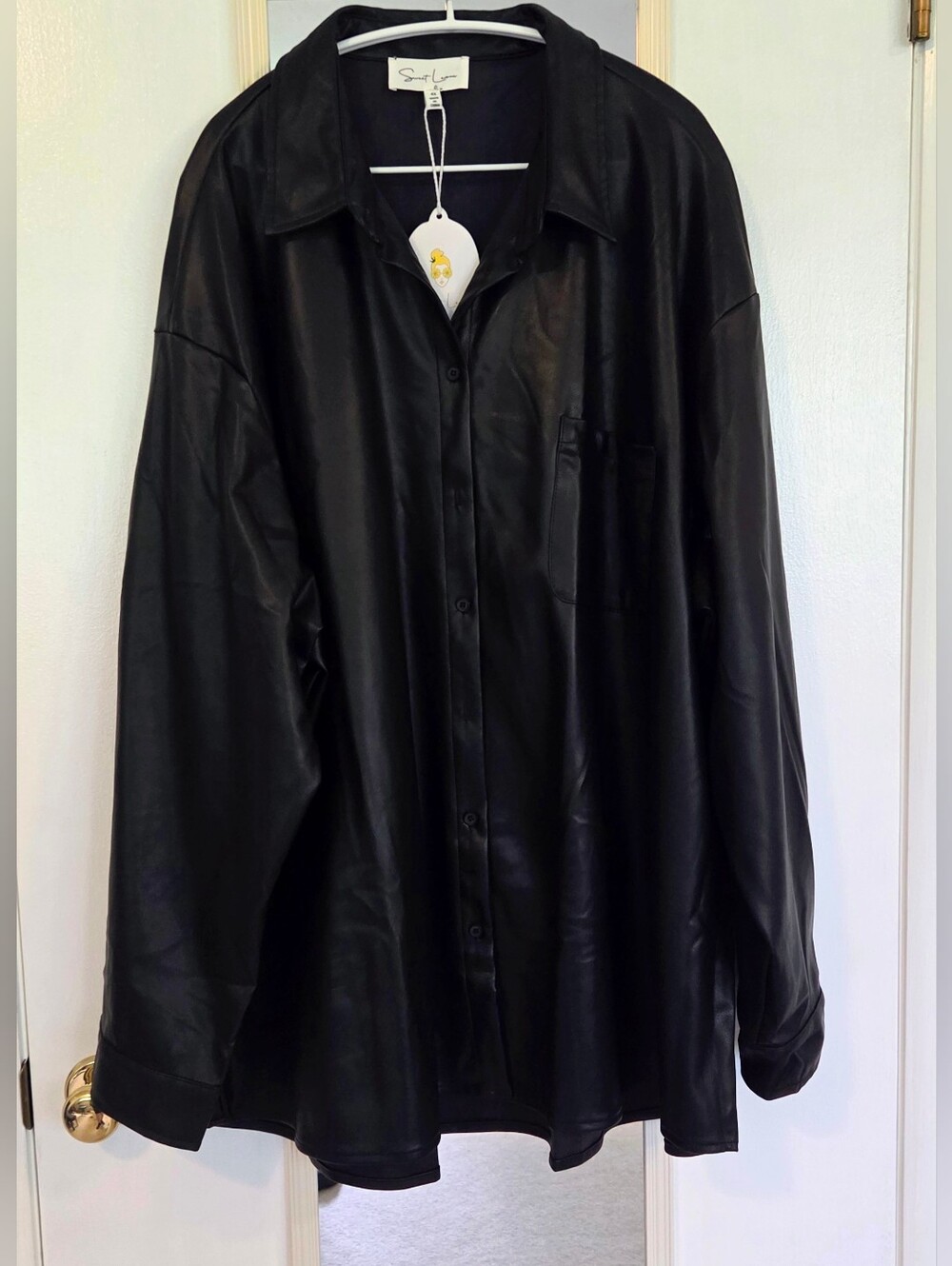 Sweet Lemon Plus Size Faux Leather Shacket Button Front Jacket 4x